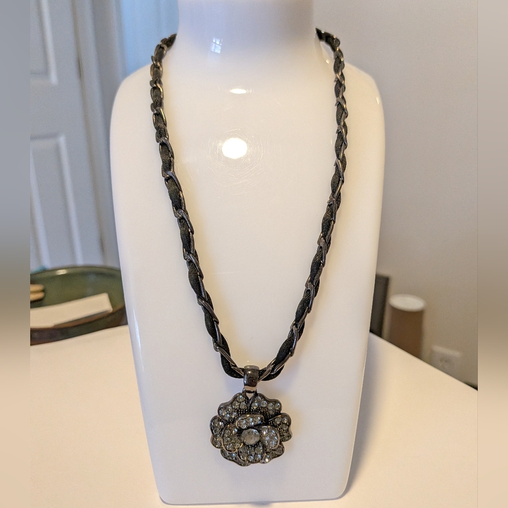 Black Rose Rhinestone Pendant Necklace